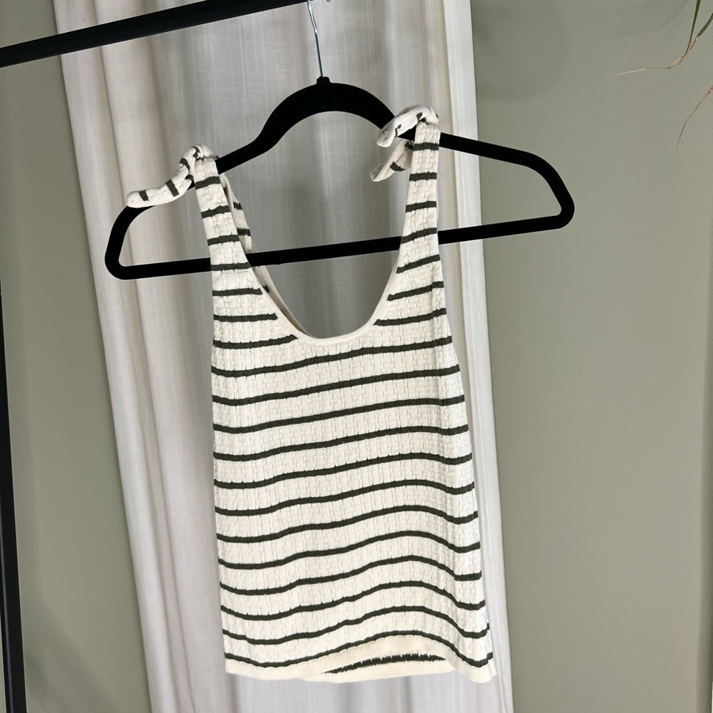 Madewell White and Black Striped Tank Top